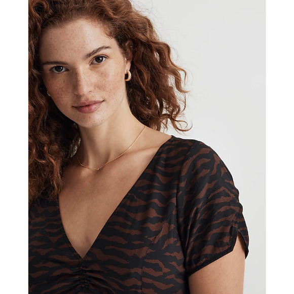 Madewell V Neck Mini Dress Abstract Animal True Black Zebra Viscose US 2 NWT - Picture 3 of 14